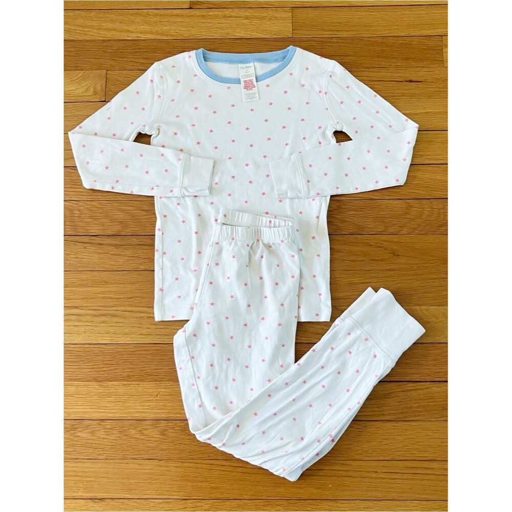 Mini Boden White Pink Blue Star Cotton Two Piece Cozy Pajamas 8